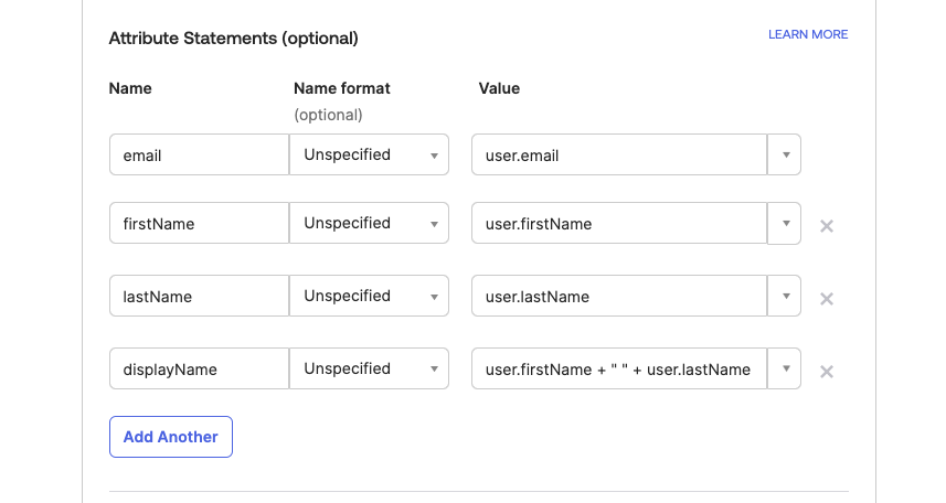 Okta SAML attribute statements