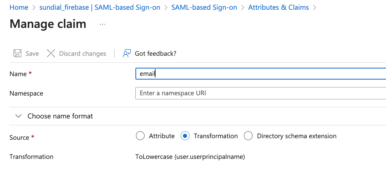 Entra email claim configuration