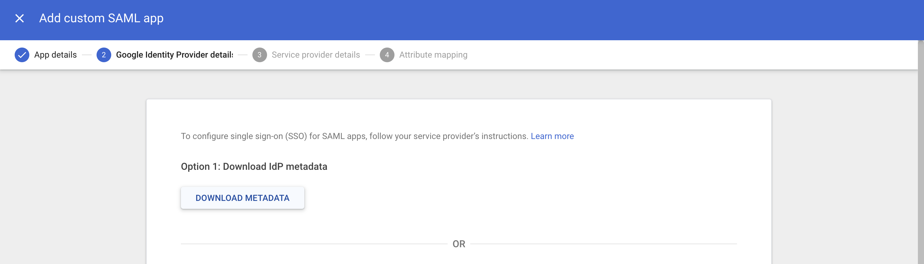Downloading IdP metadata in Google admin console