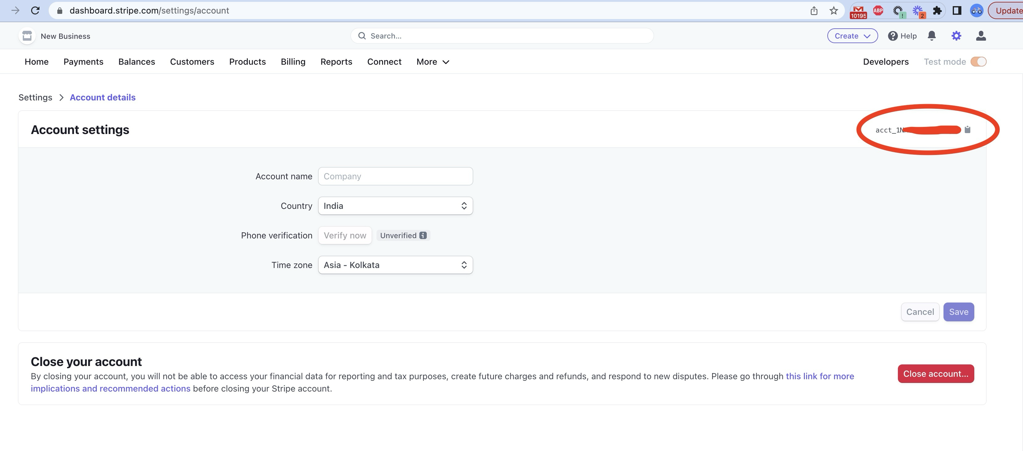 Stripe Account ID location